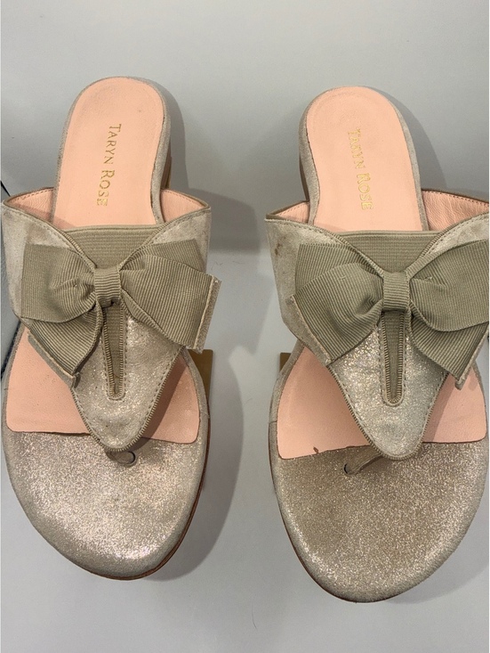 Taryn Rose Shoes - Taryn Rose Metallic Gold Bow Slide Sandals Size 37